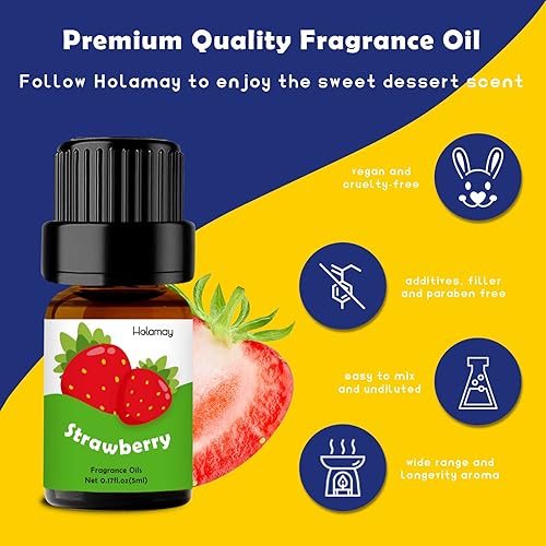 Fruity and Desserts Fragrance Oil for Soap & Candle Making, Holamay Premium Scented Oils 20 x 5ml - Coconut, Strawberry, Creamy Vanilla, Apple Cinnamon and More, Aromatherapy Essential Oils Set