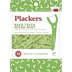 Plackers Back Teeth Micro Mint Dental Flossers, Delicious Mint Flavor, Provides Easy Access for Back Teeth, Built-in Protected Pick, Easy Storage, 75 Count Pack of 1
