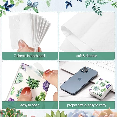 Lincia 100 Pack Succulent Facial Tissue 4 Ply Mini Pocket Tissues Travel Size Individual Tissue Packs for Travel Wedding Party Favors Graduation Baby Shower Celebration, 2.8 x 2.1 In