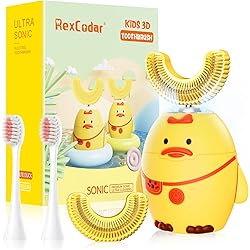 Kids Ultrasonic Electric Toothbrush,Cartoon Duck 360° Cleaning U Shaped Auto Whitening Toothbrush with 5 Smart ModesAges 2-6