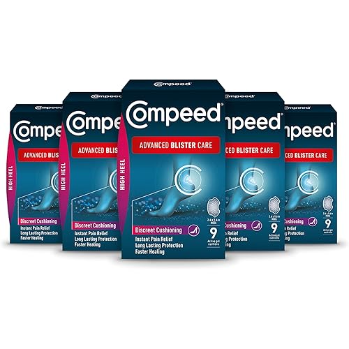 Compeed Advanced Blister Care Hydrocolloid Bandages Cushions 9 Count High Heel 5 Packs, Heel Blister Patches, Blister on Foot, Blister Prevention & Treatment Help, Hydrocolloid Waterproof Bandages