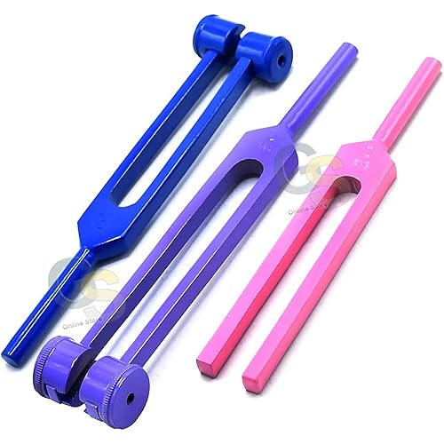 G.S Limited Edition Colorful Set of 3 Pcs Aluminum Sensory Tuning Forks C 128 256 512 Purple, Pink and Blue Set