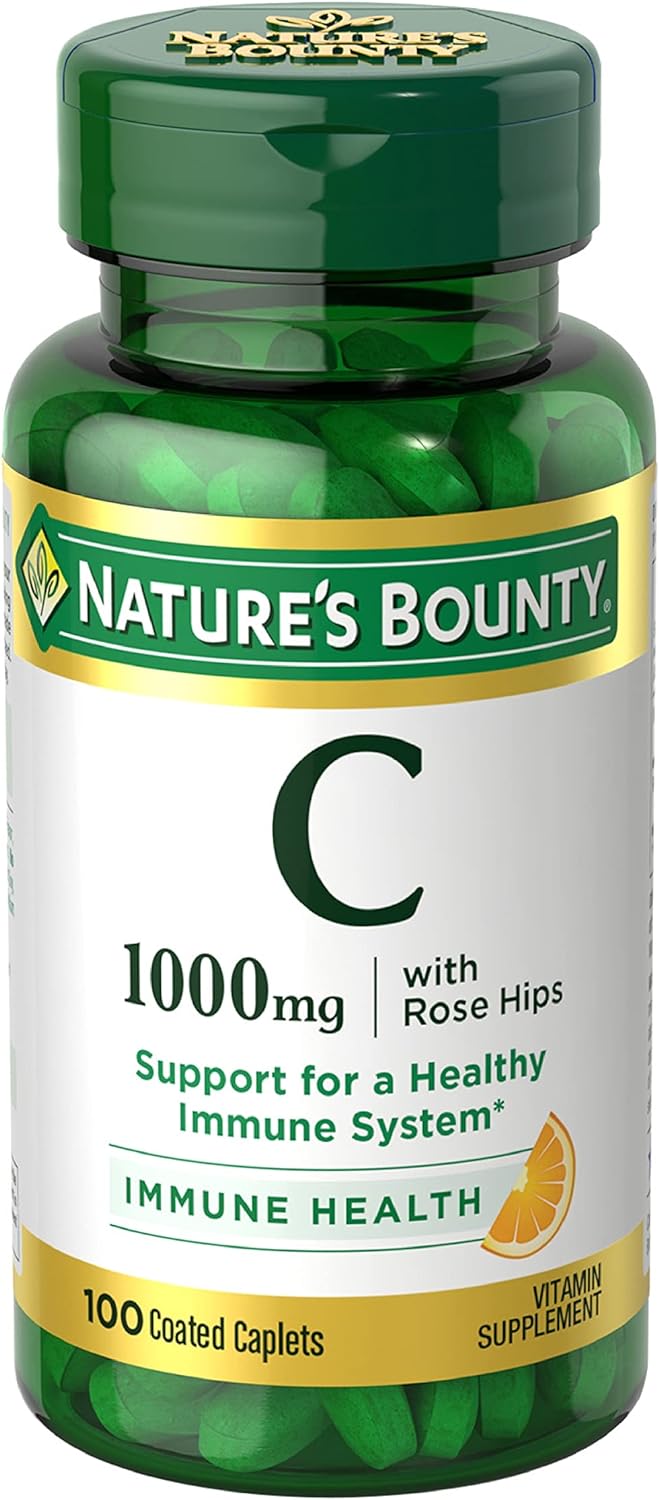 Nature’s Bounty Vitamin C Rose Hips, Immune Support, 1000mg, Coated Caplets, 100 Ct