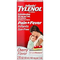 Infants' Tylenol Liquid Medicine with Acetaminophen, Pain Plus Fever Relief, Dye-Free Cherry, 2 fl oz