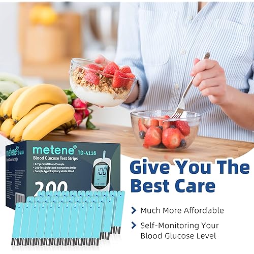 Metene TD-4116 Blood Glucose Test Strips, 200 Count Test Strips for Diabetes, Use with metene TD-4116 Blood Glucose Monitor Only