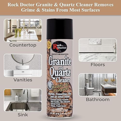 Rock Doctor Granite Cleaner - Cleans& Renews Surfaces - 18 oz Surface Cleaner Spray, GraniteMarble Countertop Cleaner, Cleaning Spray for Vanity, Table Top, Kitchen Counters, Stone Surfaces 2Pack