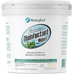Benefect Botanical Disinfecting Wipes - 250 Wipe Count Natural, No Residue - Antibacterial Disinfectant, Multi-Surface Cleaning and Sanitizing Wipes