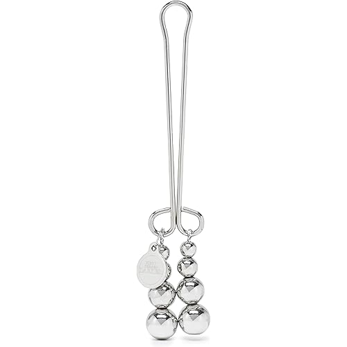 Fifty Shades of Grey Darker Just Sensation Clitoral Clamp - 4 Inch Metal Beaded Clamp for Clitoral Stimulation - Slide to Fit Weighted Clit Clamp - Includes Satin Bag - Silver
