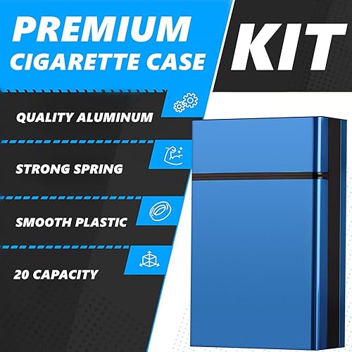 roygra Cigarette Case 20 Capacity, Aluminum Automatic Slider - 2 Pack Blue Gray, 85mm King Size