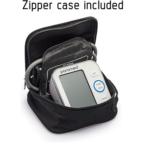 Paramed Blood Pressure Monitor - Bp Machine - Automatic Upper Arm Blood Pressure Cuff 8.7-15.7 inches - Large LCD Display 120 Sets Memory - Device Bag & Batteries Included