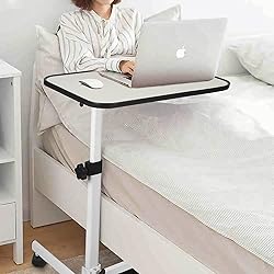 UNLICON Medical Adjustable Overbed Bedside Table with Wheels Serve Meals, Use LaptopComputer, Writing - Over Bed Table Great for Elderly, Hospital Patients, Home Care