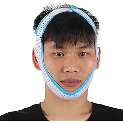 Anti Snoring Strap with Chin Rest, Facial Slimming Mesh Breathable Sleeping My Stop Snoring Solution for Bedroom Apartment for Men Women for Summer SleepSky blue edging