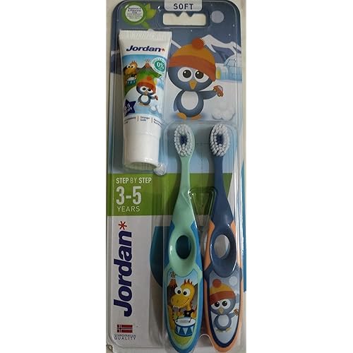 Jordan Step 2 Kids Toothbrush, 3-5 Years, Soft Bristles, BPA Free, Pack of 2 toothbrushes