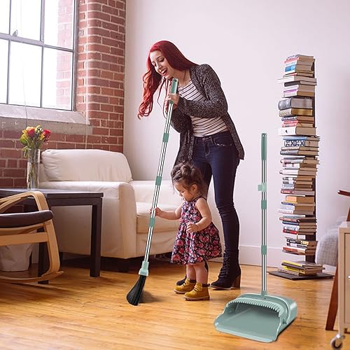 kelamayi Broom and Dustpan Set for Home，Broom and Dustpan Set, Broom Dustpan Set, Broom and Dustpan Combo for Office, Stand Up Broom and Dustpan Green