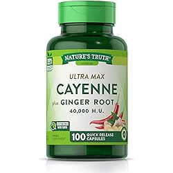 Cayenne Pepper Capsules | 40,000 HU | 100 Count | with Ginger Root | Non-GMO & Gluten Free Supplement | by Nature's Truth
