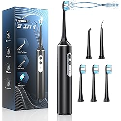 Water Dental Flosser with Electric Toothbrush, One Switch Between Tooth Brush & Water Floss, 3 in 1 Teeth Cleaning Kit with 4 Modes, Water Flosser Portable for Travel and Home Black