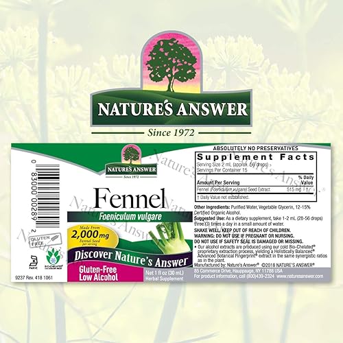Nature's Answer Fennel Seed with Organic Alcohol, 1-Fluid Ounce | Digestive Support | Promotes Intentional Health