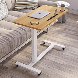 Hospital Bed Table Bedside Table Lap Desk for Laptop and Writing Medical Bedside Table Height Adjustable Standing Desk Overbed Table with Wheels Natural Color