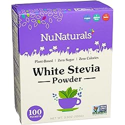 NuNaturals White Stevia Powder Packets, Single-Serve, Zero Calorie Sugar Substitute, 100 count
