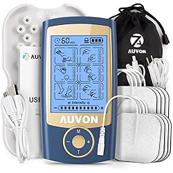 AUVON 2-in-1 TENS Unit Muscle Stimulator for Pain Relief with 24 Modes, Muscle Stimulator with Dust-Proof Bag, Cable Ties and 8 Replacement Pads