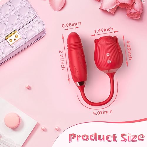 Rose Toy Vibrator, KERERO 3 in 1 Rose Sex Stimulator for Women with 10 Thrusting Vibrating & Licking Modes, Sexual Pleasure Tools for Women, Clitoralis Stimulator for Women, Adult Sex Toys & Games
