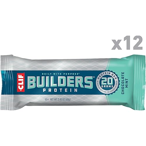 CLIF BUILDERS - Protein Bars - Chocolate Mint - 20g Protein - Gluten Free 2.4 Ounce, 12 Count