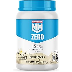Muscle Milk Zero Protein Powder, Vanilla Crème, 1.85 Pound, 25 Servings, 15g Protein, Zero Sugar, 100 Calories, Calcium, Vitamins A, C & D, NSF Certified for Sport, Packaging May Vary