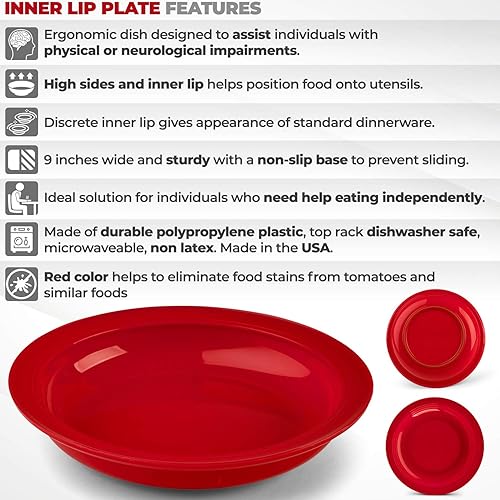 Providence Spillproof Inner Lip Plate - 9 Red - 3 Pack