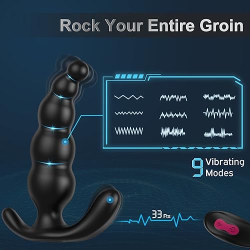 Remote Control Beaded Prostate Massagers，BOMBEX Edgar, Discreet Wearable Anal Vibrator with 9 Vibrating Modes, Dual Pleasure Point Stimulation Anal Sex Toys for Men，Women