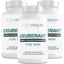 Exuberant for Men by PureHealth Research - Support T Level, Increase Natural Energy, Promote Strong Muscles and Bones, Boost Mood - L-arginine, Tribulus - 270 Capsules