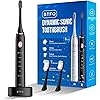 BTFO Sonic Electric Toothbrush with 5 Modes, 2pcs Replacement Brush Heads USB Rechargeable Smart Electronic Toothbrush with Holder for Adults IPX7 Waterproof Timing Fast Charging Black, 1741-01