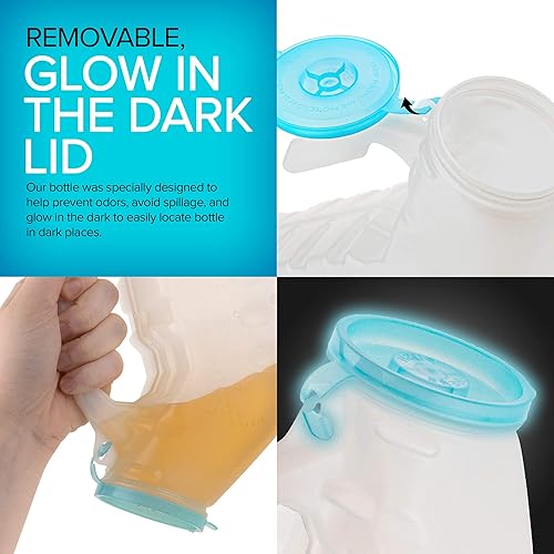 Male Urinal with Glow in The Dark Lid 2 Bottles 32 Oz Urine Bottles for Men - Pee Bottles for Hospitals, Emergency and Travel