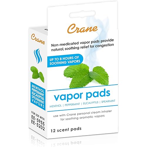 Crane Menthol-Eucalyptus Universal Vapor Pads, 12 Pack, for use Droplets, Corded Inhaler, Warm Mist humidifier