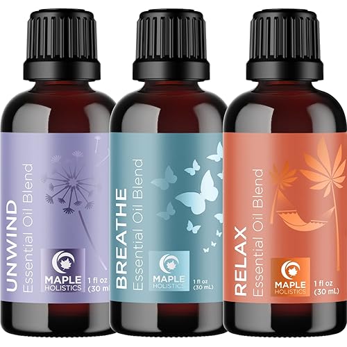 Maple Holistics Essential Oil Set - Breathe Unwind and Relax Calming Essential Oil Blends for Diffuser Aromatherapy and Baths - Relaxing Essential Oils for Diffusers for Home