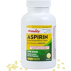 Timely - Aspirin Pain Reliever NSAID 81 mg 1000 Enteric Coated Count Adult Low Dose- Compared to Bayers - Baby Aspirin 81mg for Adults - Pain Reliever for Minor Aches and Pains