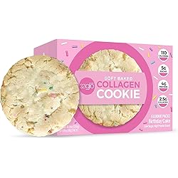 321glo Collagen Protein Cookies, Soft-Baked Cookies, Low Carb and Keto Friendly Treats for Women, Men, and Kids 6-PACK, Birthday Cake