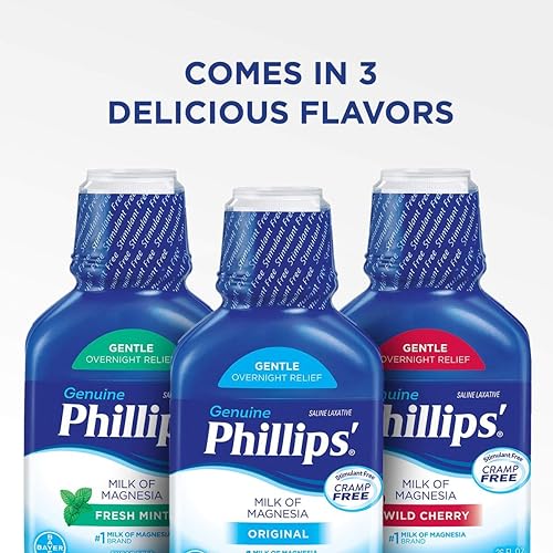 Phillips' Milk of Magnesia Liquid Laxative, Wild Cherry, 26 oz, Cramp Free & Gentle Overnight Relief Of Occasional Constipation, #1 Milk of Magnesia Brand Packaging May Vary