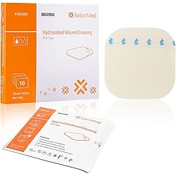 Hydrocolloid Bandage, Hydrocolloid Wound Dressing Thin Type 4'' x 4'' for Light Exudate Wound, Pressure Ulcer, Bed Sore, Surgical Wound,Superficial Wound, 10 Pack by EalionMed