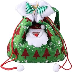 TINKSKY Reusable Fabric Christmas Candy Bags Cute Santa Claus Drawstring Gift Treat Bag Goodie Bag Pocket Sweet Candy Xmas Stocking Handbag Christmas Ornaments Home Party Decor Green