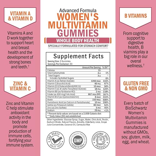 Women's Multivitamin Gummies with A C B6 B12 D & E Vitamins for Immune Support - Gummy Multivitamins for Bone Breast Skin Joint & Energy - Immune System Booster & Natural Immune Defense Vitamin -60ct