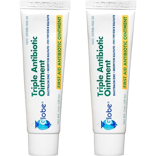 Globe Triple Antibiotic First Aid Ointment, 1 oz 2-Pack First Aid Antibiotic Ointment, 24-Hour Infection Protection, Wound Care Treatment for Minor Scrapes, Burns and Cuts