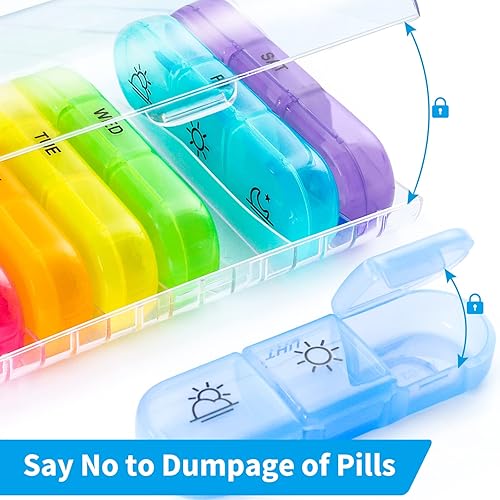 ZIKEE Weekly Pill Organizer 3 Times A Day, Compact Pill Box 7 Day with Roomy Pill Case and Sturdy Design for Managing Your Vitamins, Fish Oils, Supplements and Medications