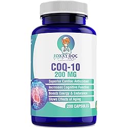 CoQ10 - Co-Enzyme Q10 - 200 mg - Excellent Price - 200 Caps - Non-GMO - Brain; Heart & Muscle & Cell Supplement 6.5 Month Supply by Foxxy Doc