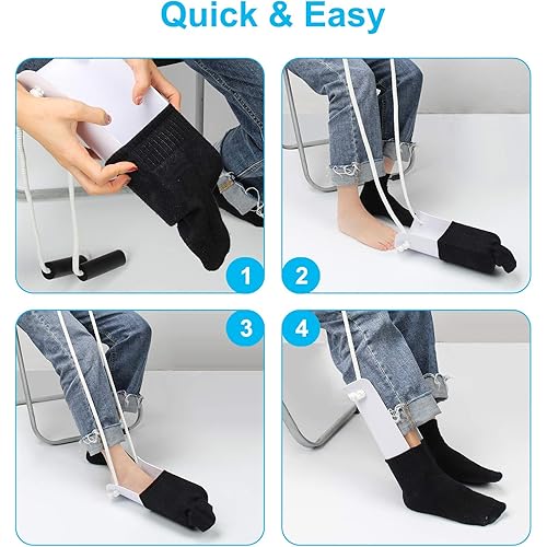 AHIER Sock Aid, Flexible Sock Aid Kit with Shoe Horn, Socks Helper Sock Puller Aid Easy On and Off, Sock Aid Assist with Foam & Shoe Horn Long Handle