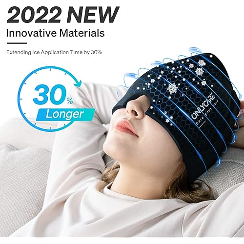 ONLYCARE Migraine Relief Cap, Upgraded Odorless Migraine Ice Head Wrap, Headache Relief Hat for Migraine, Black