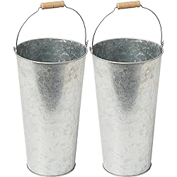 Weddingstar Large Galvanzined Silver Tin Bucket with Handle - 2 Pack