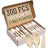 EarthClusive 100% Compostable Wooden Cutlery Set - 300 pieces 150 Forks | 100 Spoons | 50 Knives Disposable Utensils for Party, Camping, More - Biodegradable Packaged Silverware, Flatware Sets