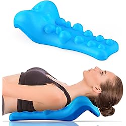 Neck and Shoulder Relaxer with Upper Back Massage Point, Cervical Traction Device Neck Stretcher for TMJ Pain Relief and Cervical Spine Alignment Chiropractic Pillow Blue