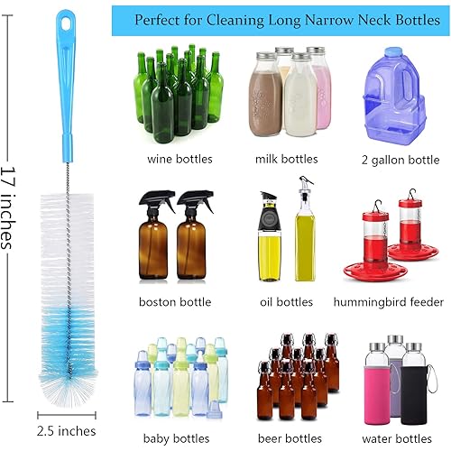 ALINK 8-Pack Bottle Cleaning Brush Set - Long Handle Bottle Cleaner for Washing Narrow WineBeer Bottle, Thermos, Hummingbird Feeder, Sport Well, Plus Kettle Straw Brush