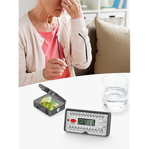 Fullicon Pill Reminder, Electronic Medicine Reminder with 24 Alarms A Day, Loud Alarm Pill Timer for Elderly with Chronic Diseases, Easy to Set and Easy to Carry